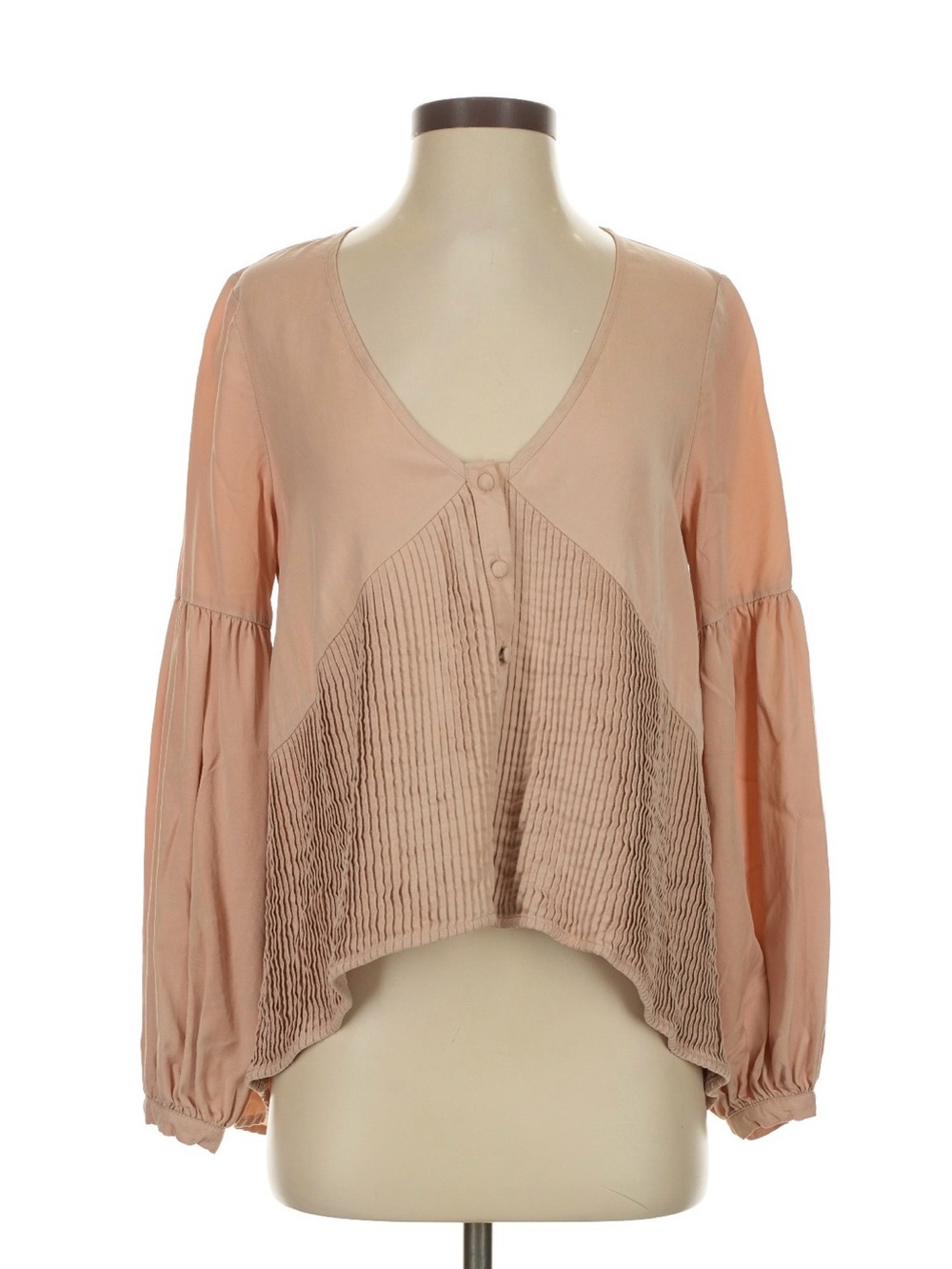 SANCIA Pleated V-Neck Button-Front Blouse in Peach
